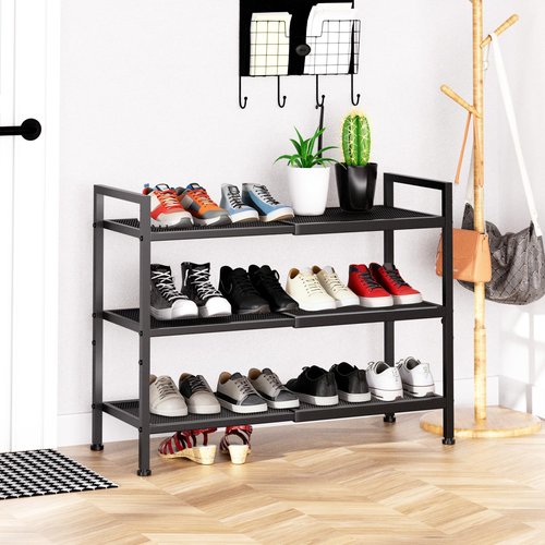 neatevday 3 Tier Shoe Rack, Expandable Shoe Rack for Closet, Adjustable Shoe Organizer for Entryway, Shoe Storage Organizer for Door Entrance, Garage, Bedroom