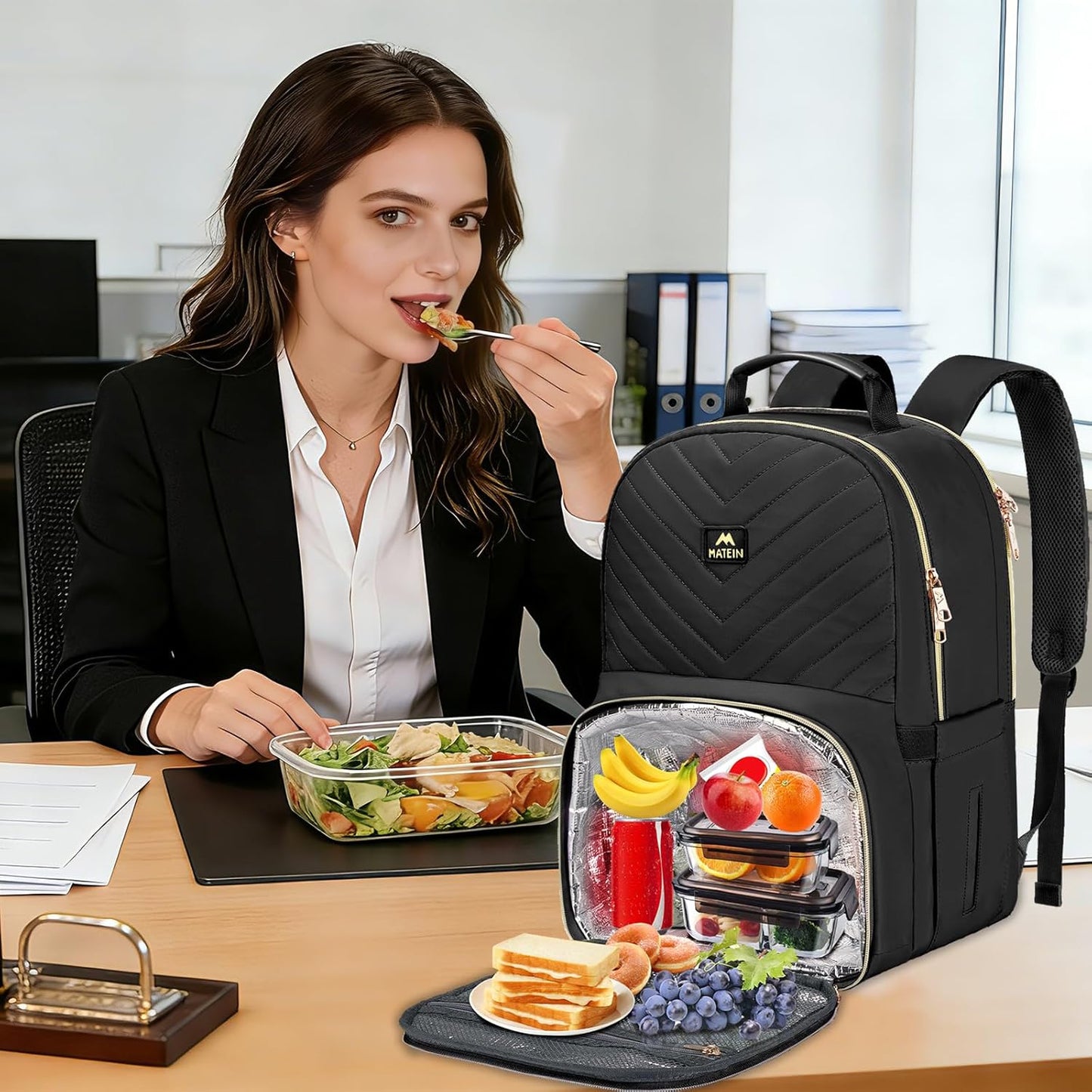 Backpack Backpack Pack 15.6 Inch Commuting, MATEIN Work with Lunch Compartment, Insulated Quilted Lunch for Women