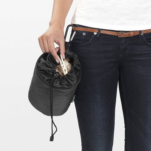 Brabantia - Premium Peg Bag - Laundry Pegs Storage - Durable Weather-Resistant Materials - with Closing Cord - Bag Hook - Clothes Pins - Black - Up to 150 Pegs