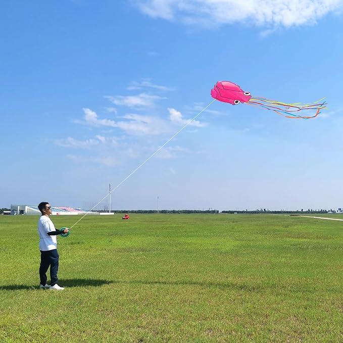 Octopus Kites for Kids & Adults Easy to Fly, 24”x 158” Large Soft Kite Kit for Boys and Girls, Single Line 3D Beach Kite Set for Teens,Perfect for Outdoor Activities