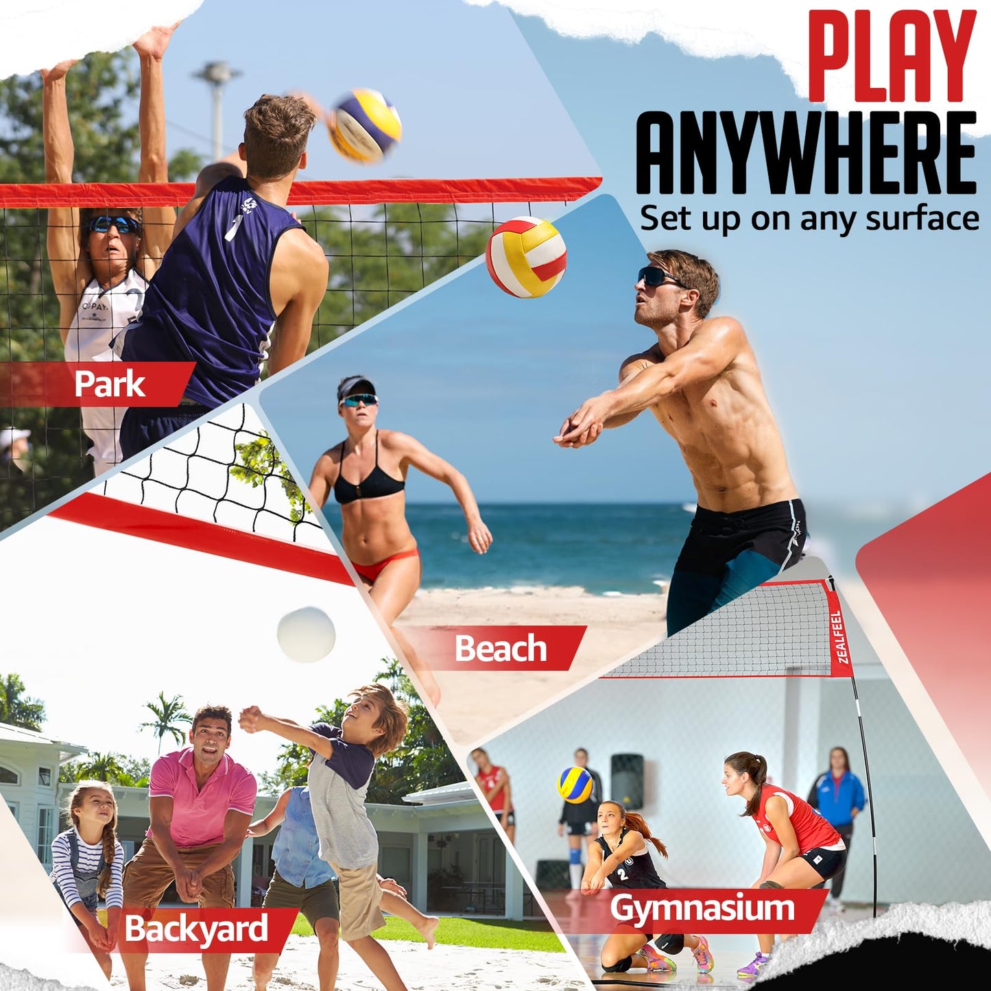 ZEALFEEL Volleyball Net, 20FT Volleyball Training Net Height Adjustable, Portable Freestanding Practice Net for Hitting or Serving Drills, Pop up Volley Ball Nets with Carry Bag for Backyard Outdoor