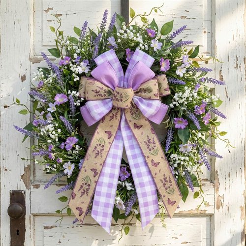 Lavender Butterfly Wreath Bow - 21 Inch Large Purple Burlap Ribbon for Rustic Farmhouse Decor