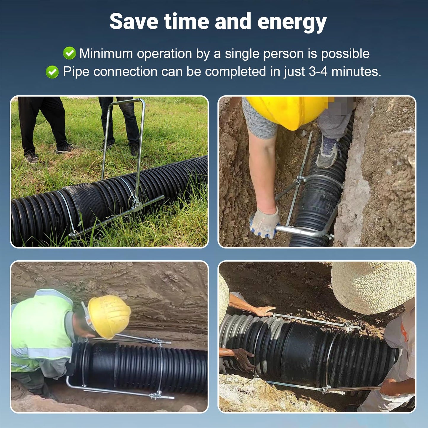 200-600mm HDPE Pipe Tensioner Tool，HDPE Corrugated Pipe Tensioner Tool, Heavy Duty Manual Docking Clamp Kit for Drainage Sewer Construction