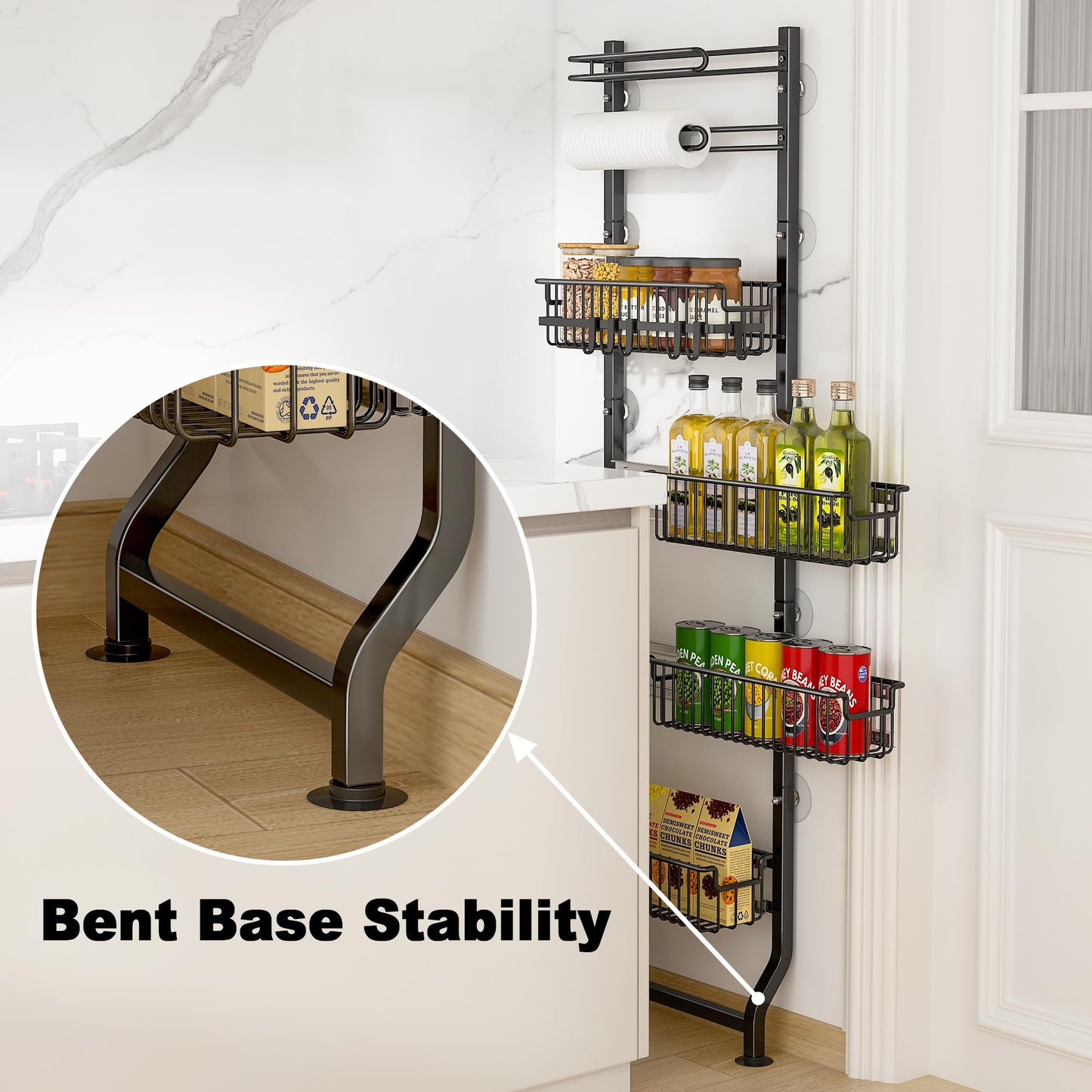 BUKFEN 6-Tier Slim Corner Shelf, Spice Rack Next to Fridge Slim, Narrow Storage Cabinet Organizer for Kitchen, Bathroom, Laundry Room