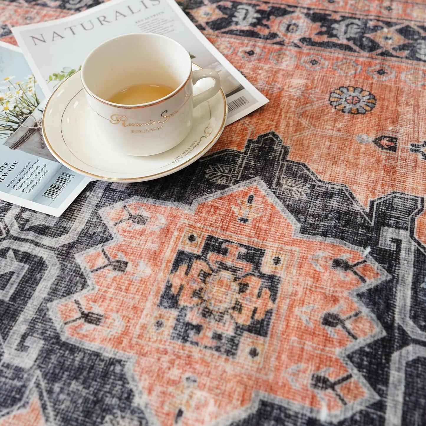 Skiennix Washable 2x3 Small Area Rug - Vintage Soft Non-Slip Carpet for Bedroom & Living Room (2x3, Orange)