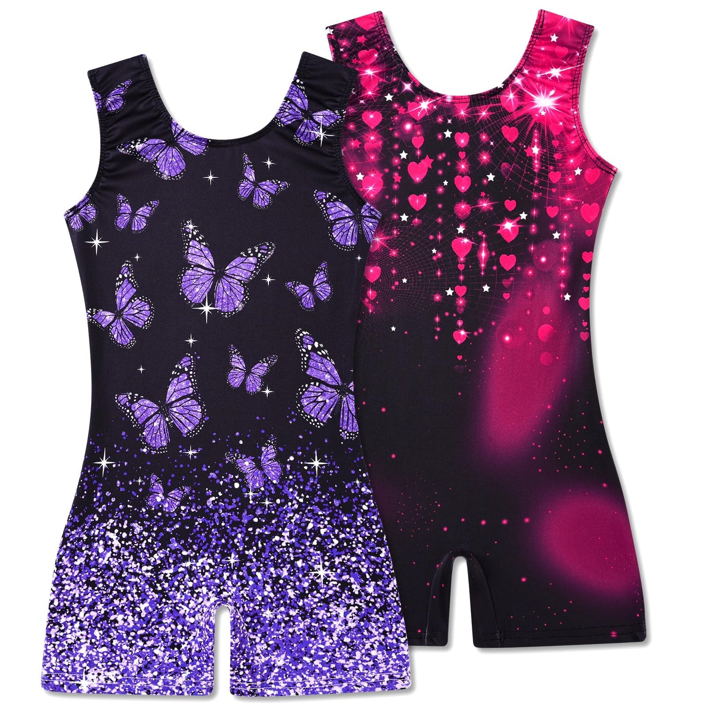 Taubow 2 Packs Gymnastics Leotards for Girls 3t-4t Gradient Butterfly Ballet Dance Leotard Toddler Biketard with Shorts