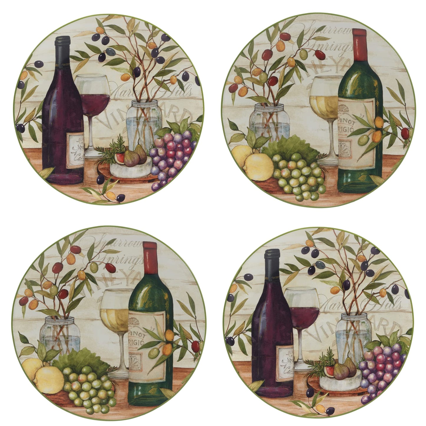 Certified International Meadow Brook 11" Dinner Plates, Set of 4, 2 Assorted Designs