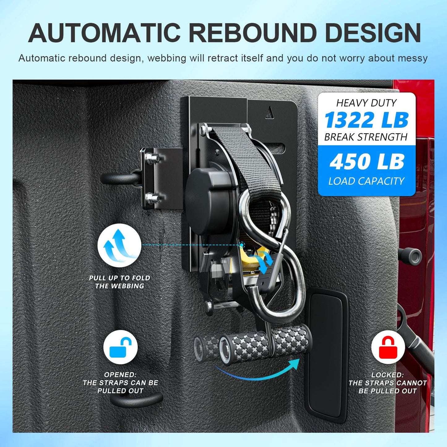 SZYANG Retractable Ratchet Straps Compatible with 2019-2026 Chevy Silverado GMC Sierra 1500 Truck Bed Divider Replacement for 2019-2026 Chevy Silverado Accessories