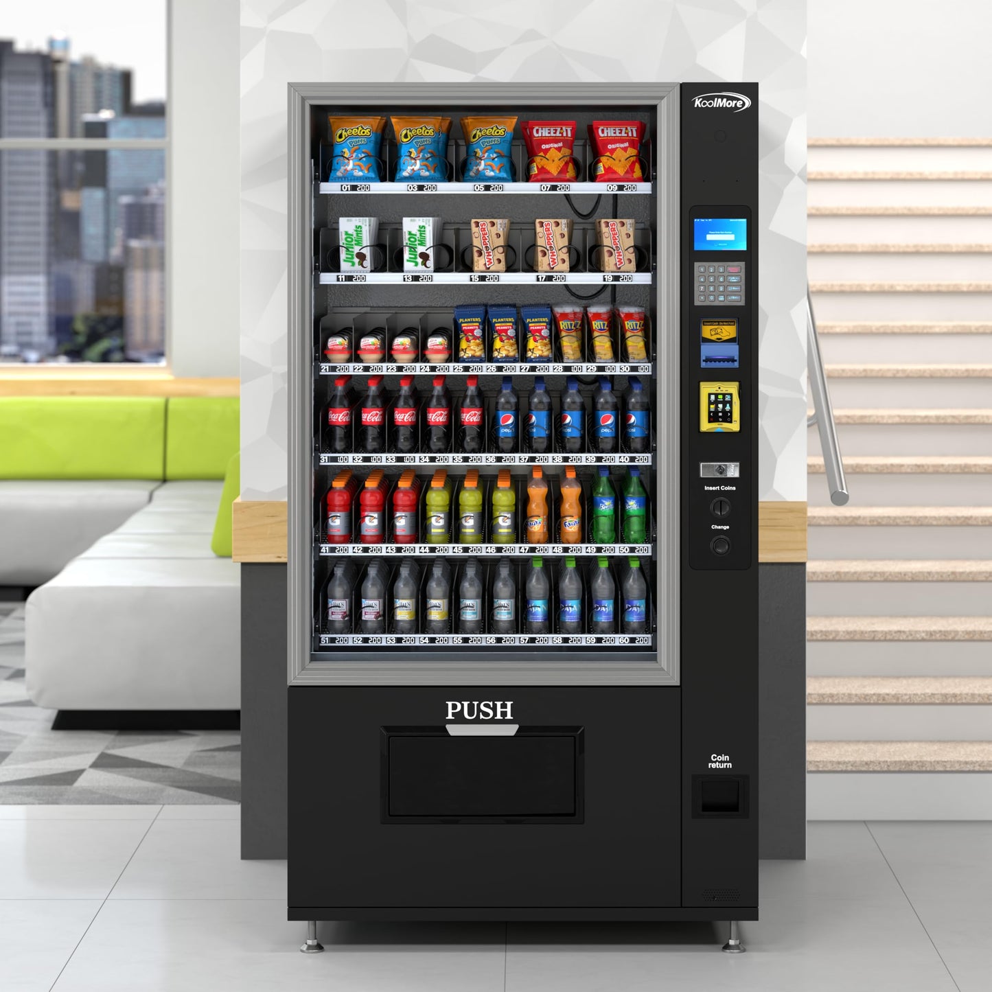 KoolMore Refrigerated Snack Vending Machine with 60 Slots, Bill Acceptor and Credit Card Reader in Black (KM-VMR-40-BR)