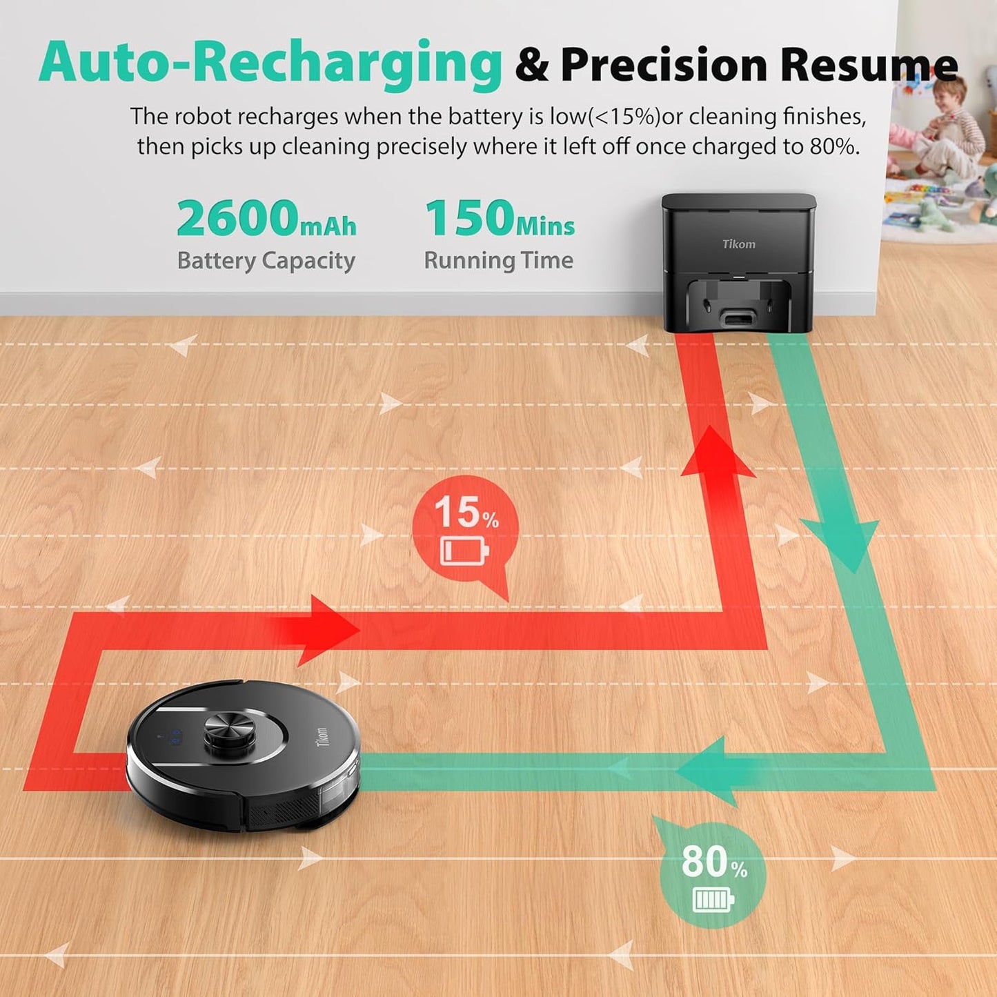Tikom Robot Vacuum - 6000Pa Self-Emptying Robotic Cleaner with LiDAR Navigation | Ideal for Pet Hair & Carpets (L8000 Plus)