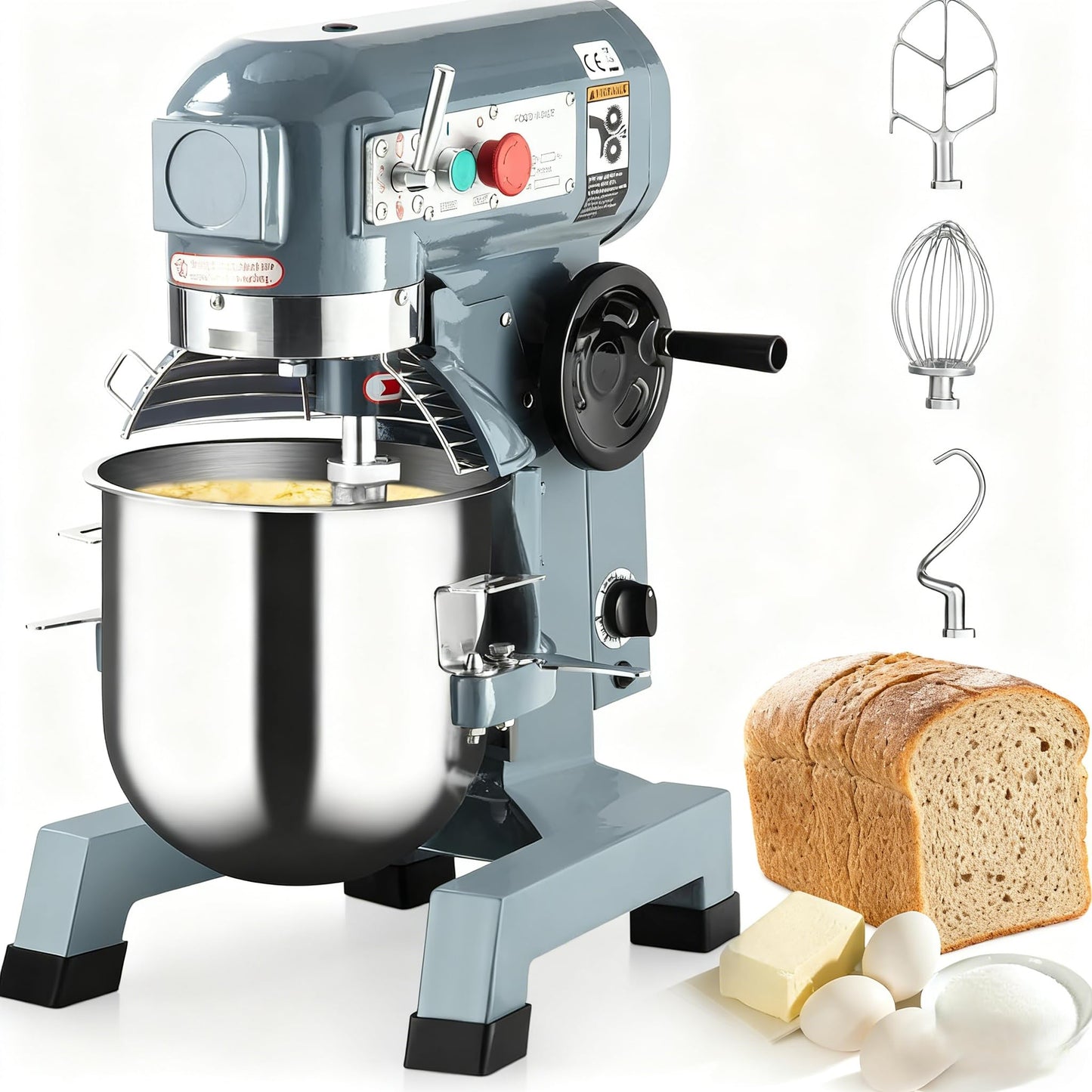 Commercial Food Mixer 20Qt, Heavy Duty Commercial Stand Mixer with 3 Speeds Adjustable, 1100W Electric Dough Mixer with Stainless Steel Bowl, Dough Mixer Timing Function for Bakeries Pizzerias