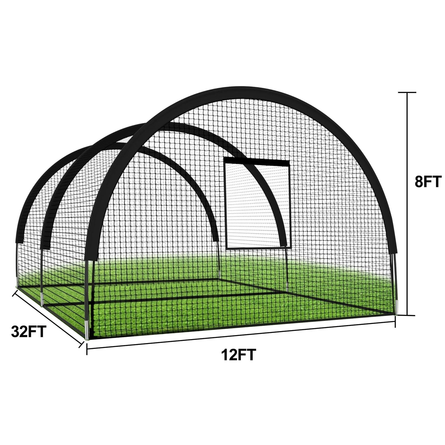 32 X 12 x 8 Ft Baseball Batting Cage, Large Baseball Training Equipment for Backyard, Portable Softball Netting Cages with Frame, Pitching Machine Hole & Detachable Door –for Hitting Pitching Practice