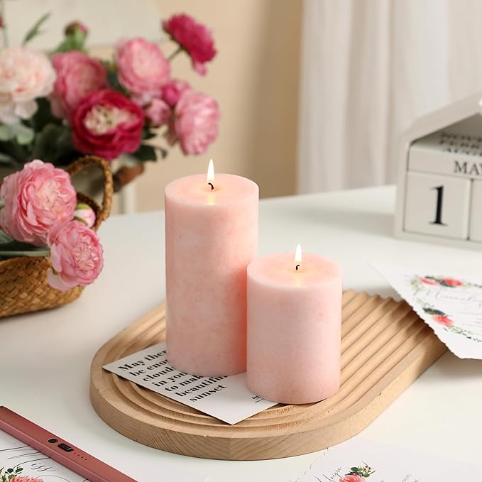 3x4 inch Pink Pillar Candles Set of 3, Unscented Pillar Candle, Dripless and Smokeless Large Candles, Candle for Home Decor, Dinner Table,Weddings, Holidays