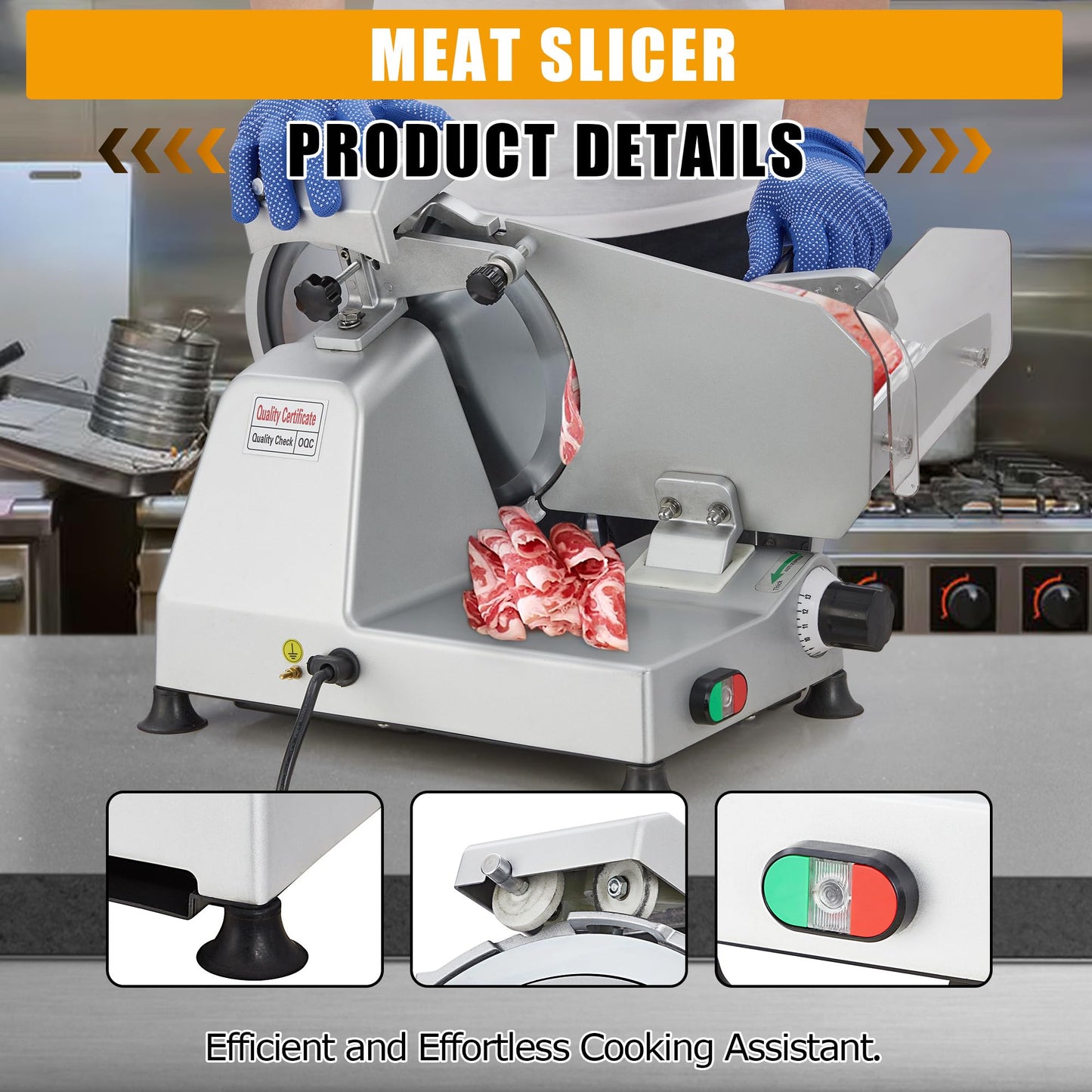 10" Commercial Meat Slicer 550W Dual Motors, Adjustable Thickness 0-14mm, with Safety Blade Cover & Sharpener - for Deli, Restaurant, Home Kitchen Slicing Beef, Ham, Vegetables