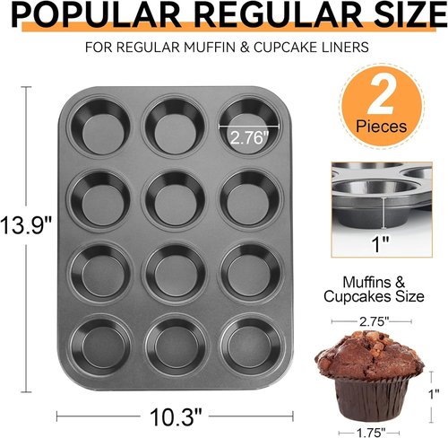 Heavy Duty Steel Muffin Tin Set by [Brand Name] - 12-Well Nonstick Cupcake Pans | Set of 2