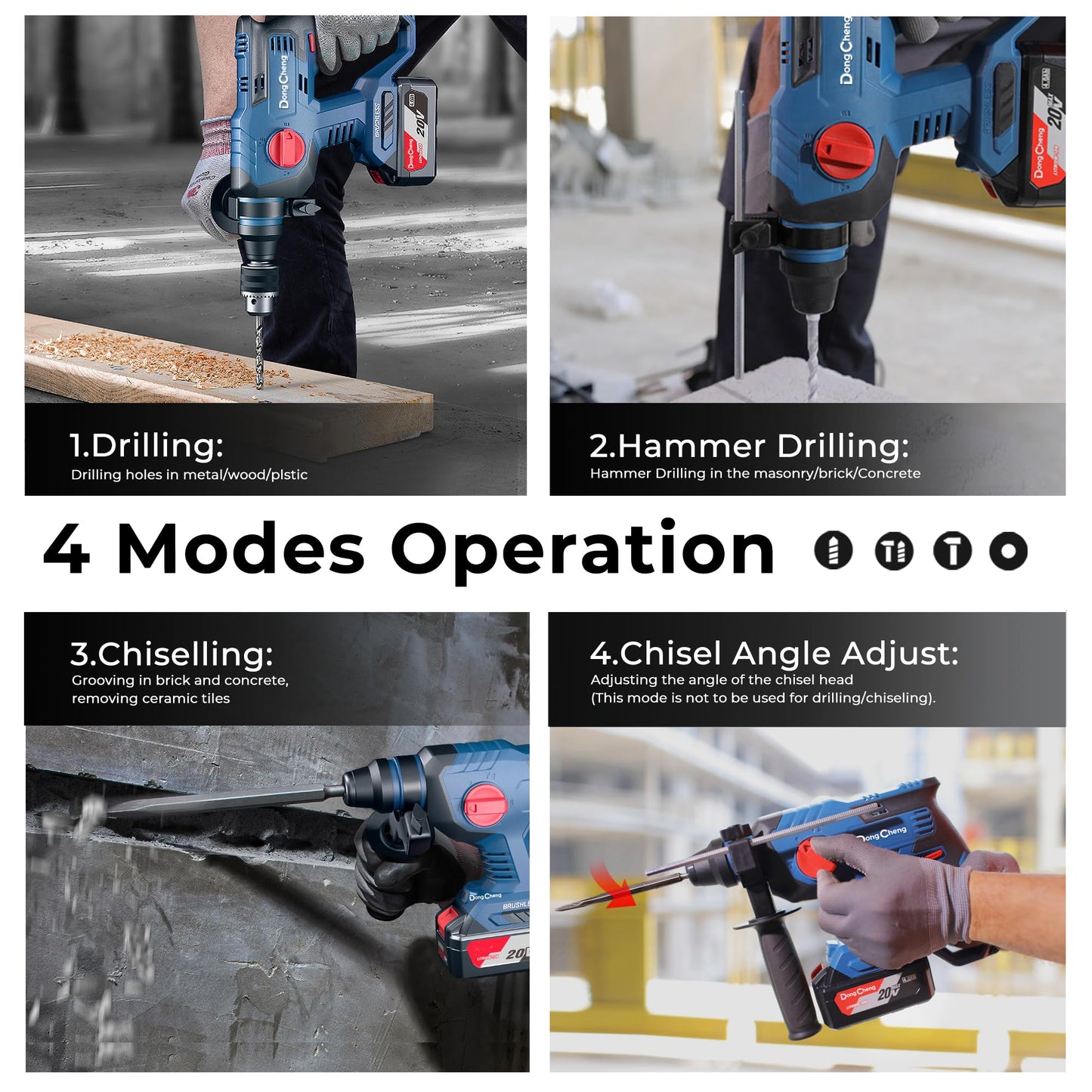 DongCheng 9.2 Amp Power Angle Grinders, 20V Max Cordless Rotary Hammer Drill