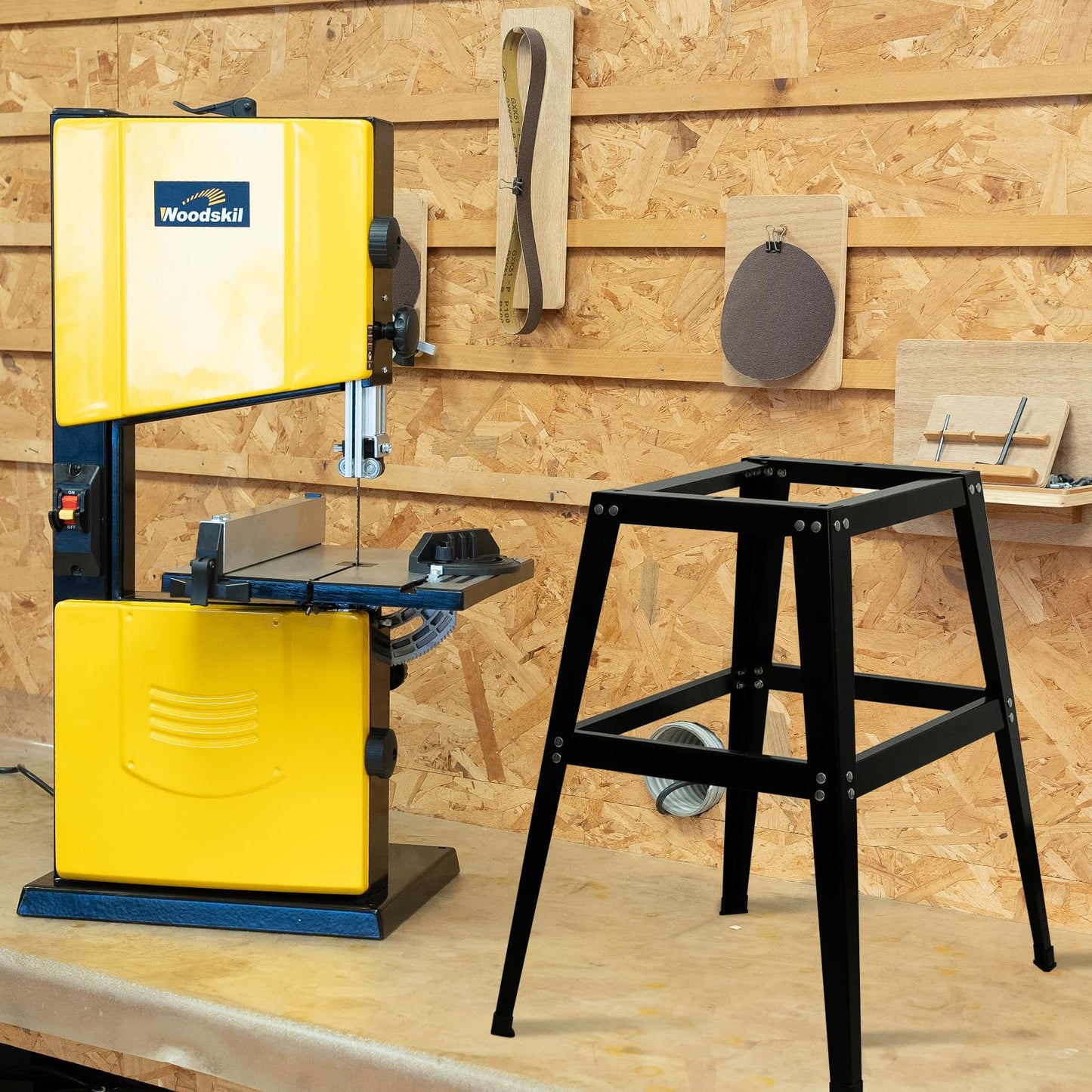 Woodskil 10 Inch Dual Speed Band Saw with Stand, 4.3A 2360/3000 FPM Benchtop Bandsaw with Quick Tension System & Quick Tool-Free Doors for Hard & Soft Woodworking, DIY