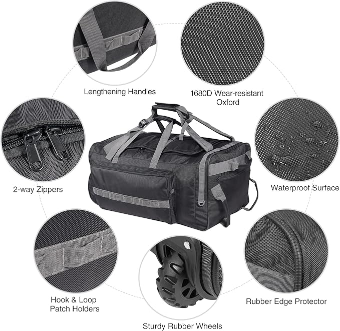 REDCAMP 85L/120L/140L Foldable Duffle Bag with Wheels, Large Travel Duffel Bag