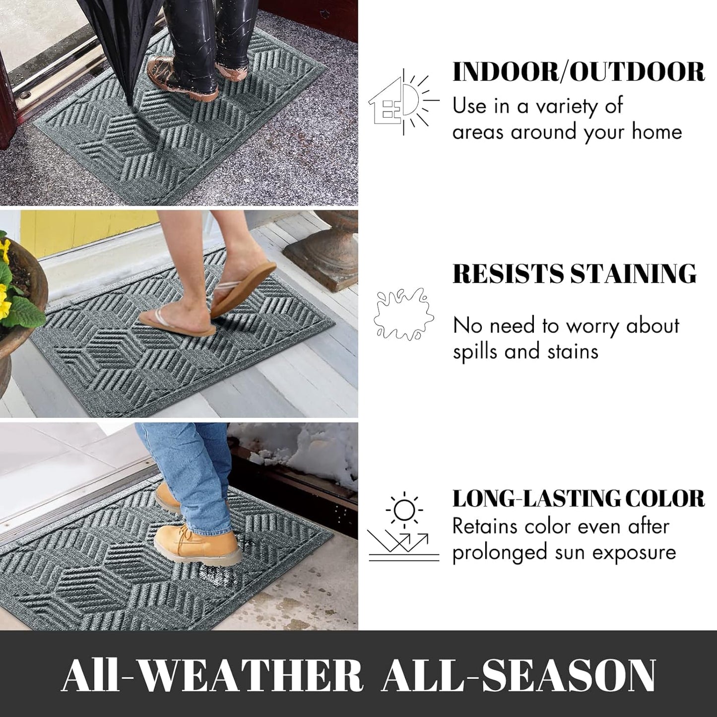 Yimobra Large Door Mat - All-Season Waterproof Outdoor Mat with Drainage Holes | 36x24, Heavy Duty Non-Slip for Entryway, Black Gray