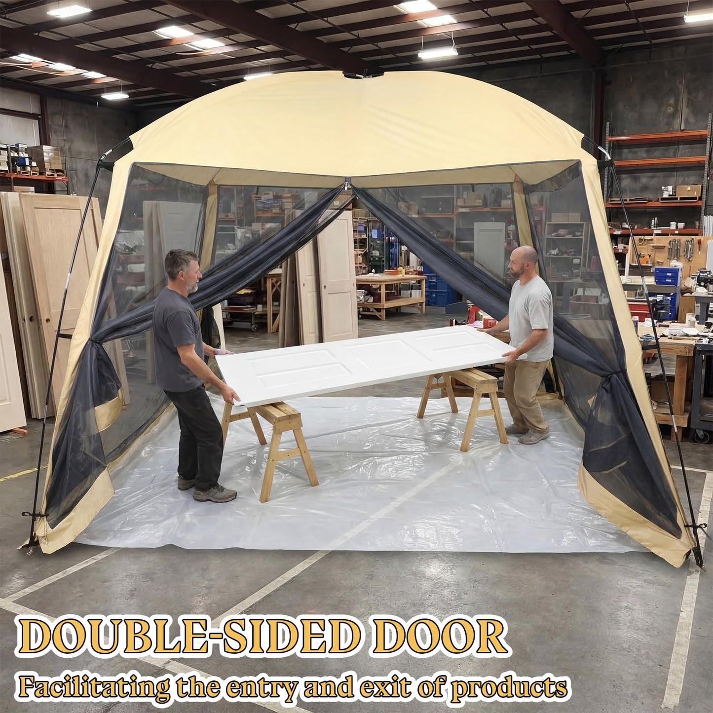 Maasechs Portable Paint Booth Tent 10.8 x 10.8 x 7.9 FT Extra Large Spray Paint Tent with Removable Walls Mesh Screen Floor Protection Plastic Film for DIY Furniture Hobby Tool Spray Shelter Painting