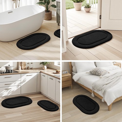 HOMEIDEAS Bathroom Rugs Sets 2 Piece, Small Bathroom Rugs, Soft, Absorbent Microfiber Mats, Machine Washable Bath Mats for Shower Room, Bathtub, Kitchen (20" x 32" + 16" x 24", Black)
