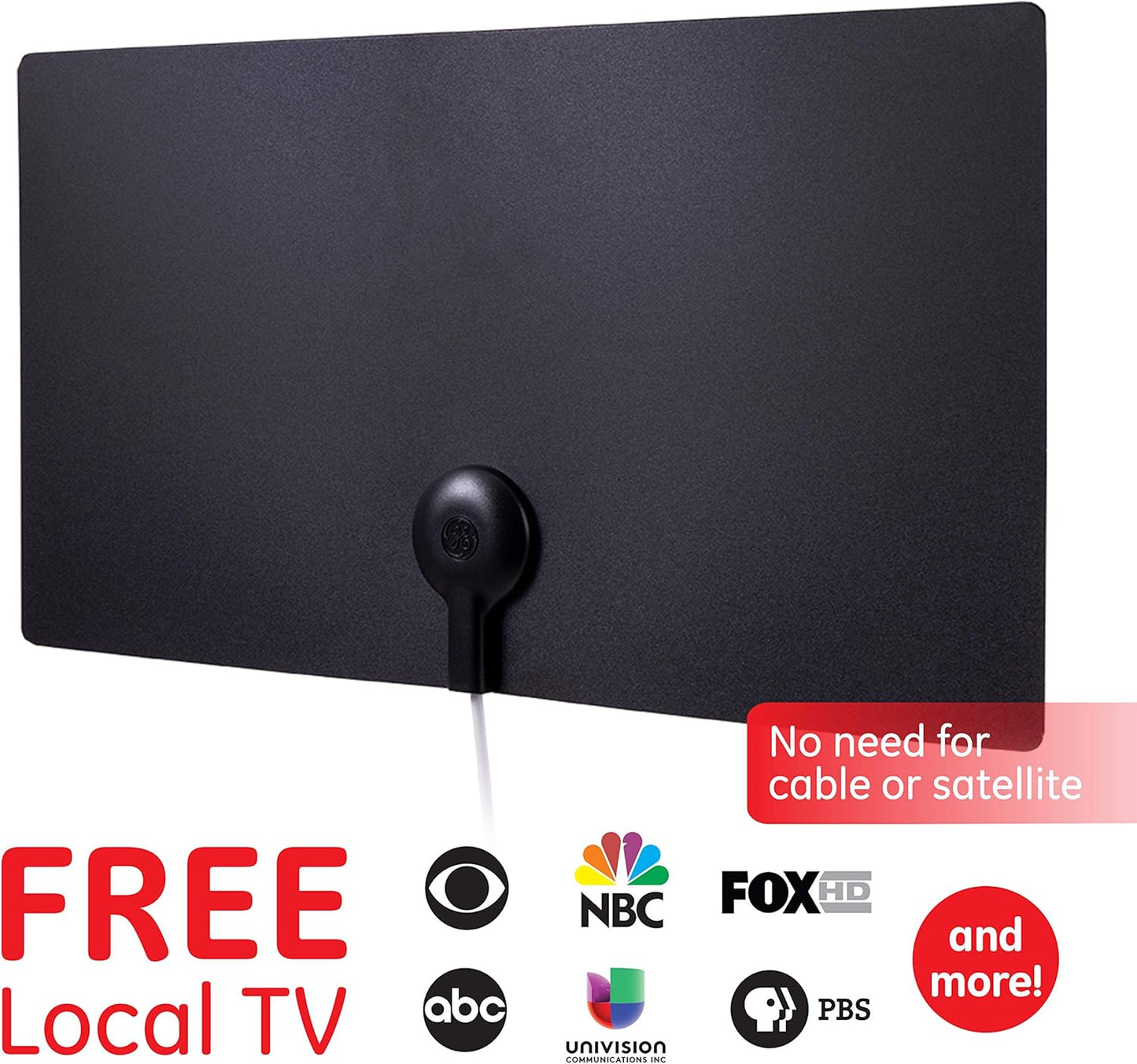 GE 4K 6ft 11264 Ultra Ed Indoor HD Digital TV Antenna, Long Ran Smart TV Antenna, Slim Decor Reversible Black White