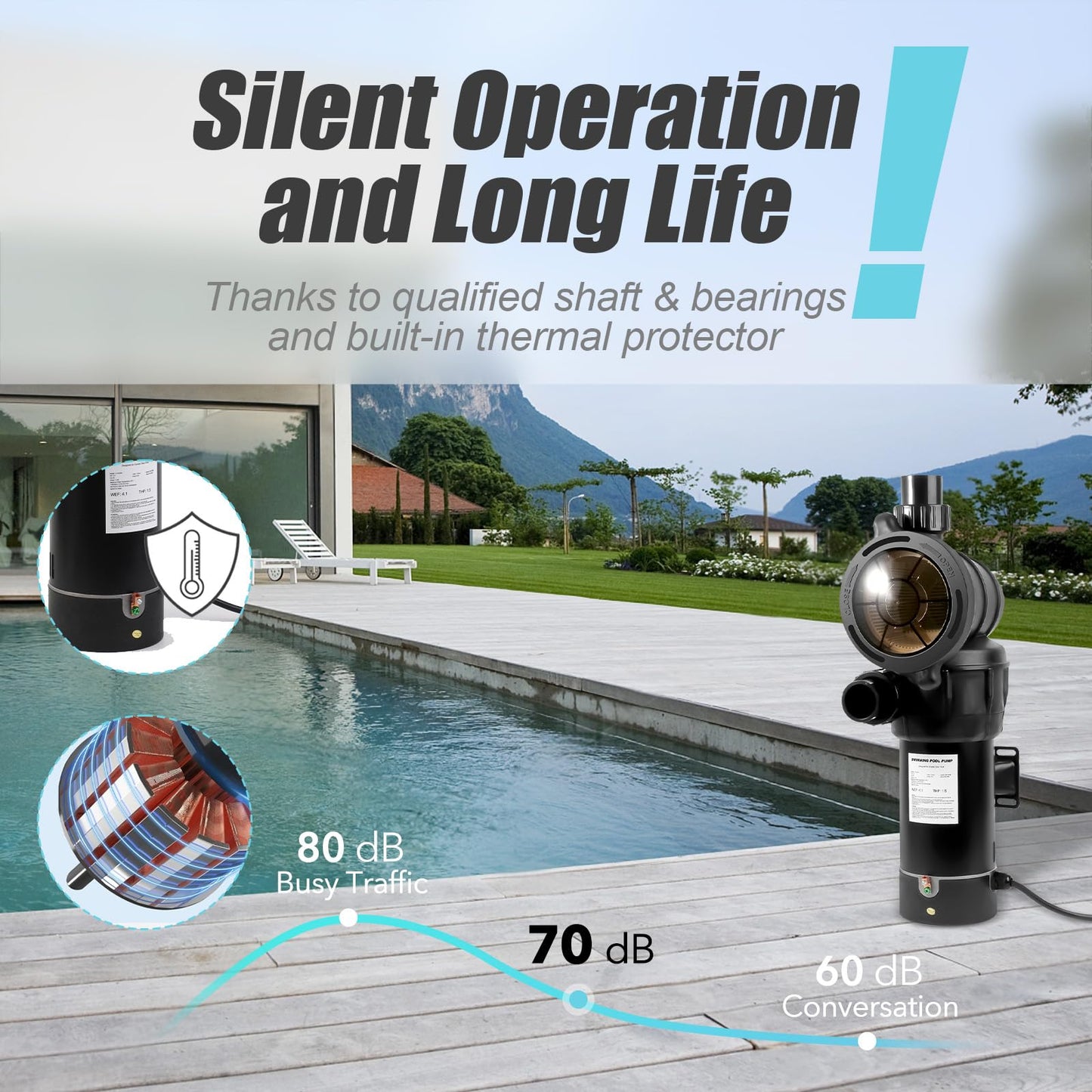 DoE-Compliant CEC approved 1.5HP 115v 4920GPH Above Ground Pool Pump with On/Off Switch and Reversible Discharge Port