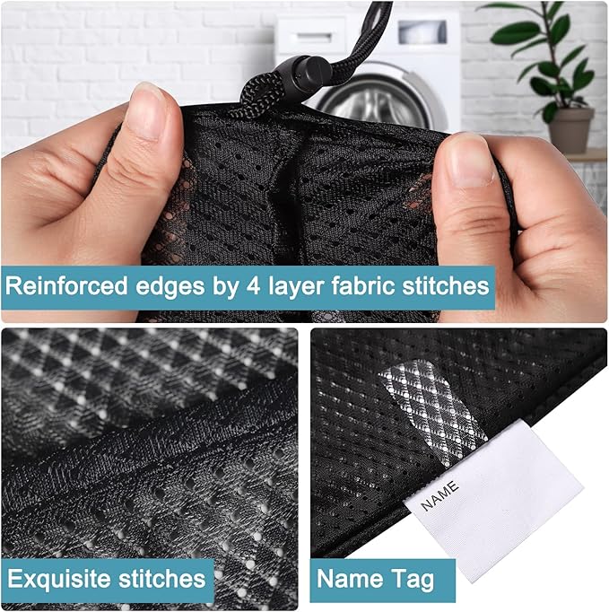Polecasa Diamond Mesh Laundry Bags, 24 x 36 inches Heavy Duty Mesh Laundry Bag with ID Tag and Drawstring Closure, Large Laundry Hamper Liner, Washable Laundry Bags for Travel, Sports, Dorms (Black)
