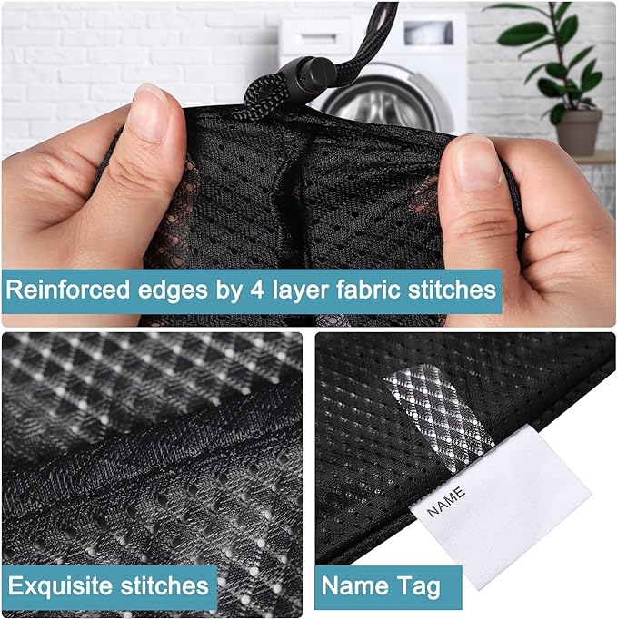 Polecasa Heavy Duty Large Mesh Laundry Bags with ID Tag and Locking Drawstring Closure - 2 Pack, 24 x 36 inches - Laundry Hamper Liner, Washable Laundry Bag for Travel, Sports, Dorms (Black)