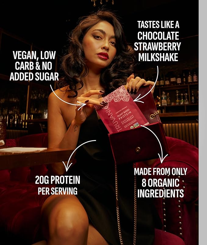 Truvani Vegan Pea Protein Powder | Chocolate Strawberry | 20g Organic Plant Based Protein | 10 Servings | Keto | Gluten & Dairy Free | Low Carb | No Added Sugar