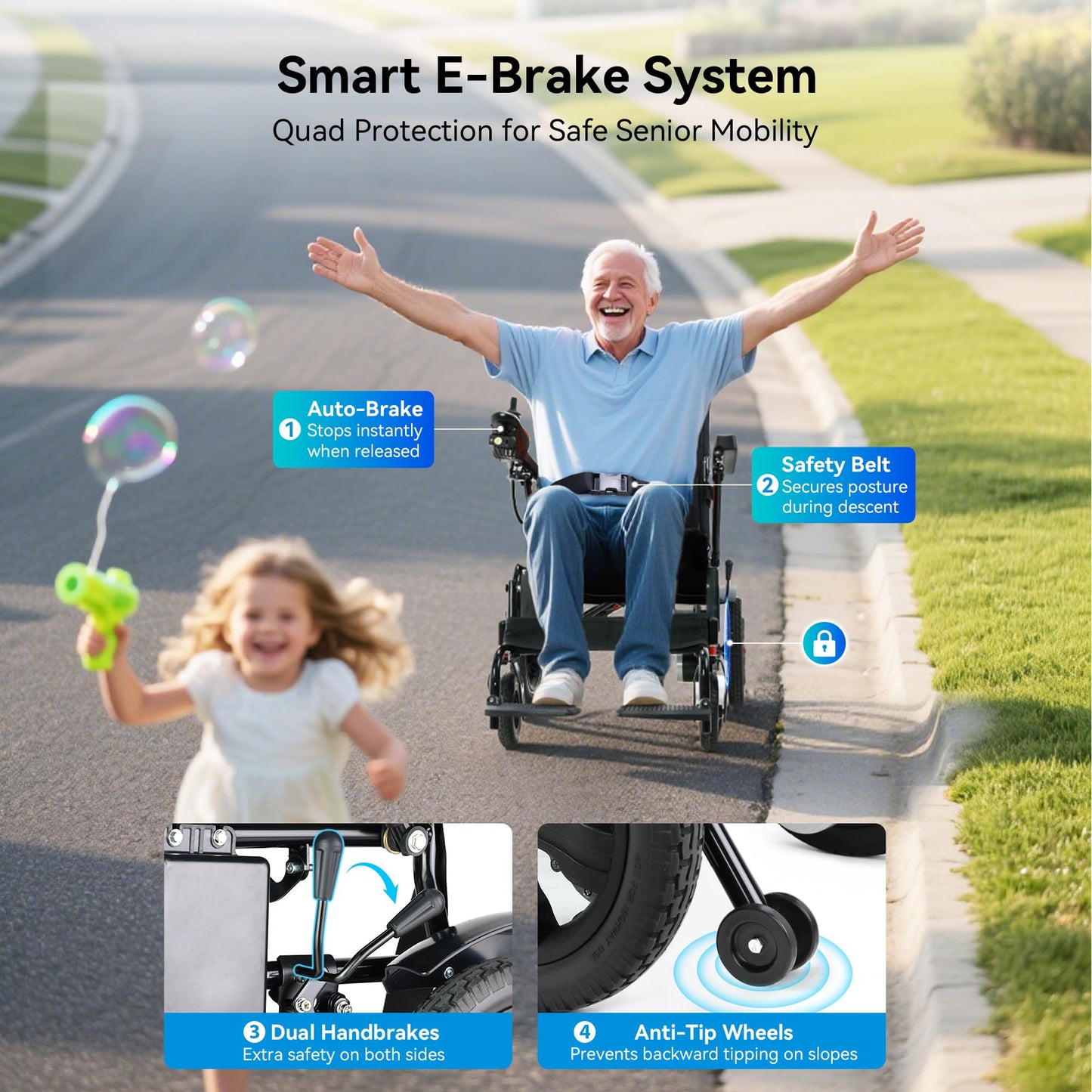 WalkFeel Foldable Electric Wheelchair with 19” Wide Seat, Lightweight Electric Wheelchairs for Adults|Seniors|Handicap, All-Terrain Power Wheelchair, 330 LB Capacity (Gray)