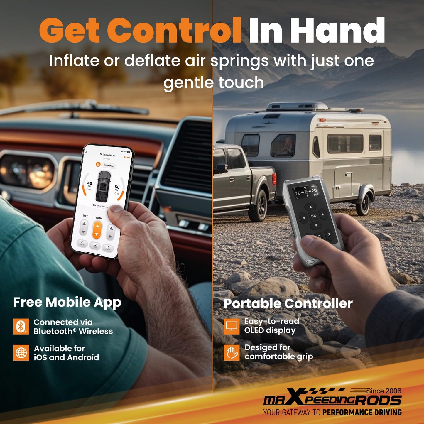 maXpeedingrods Dual Path Wireless On Board Air Compressor System 120 PSI Heavy Duty Air Compressor Kit App and Remote Control for Trucks Pickups Trailers Vans