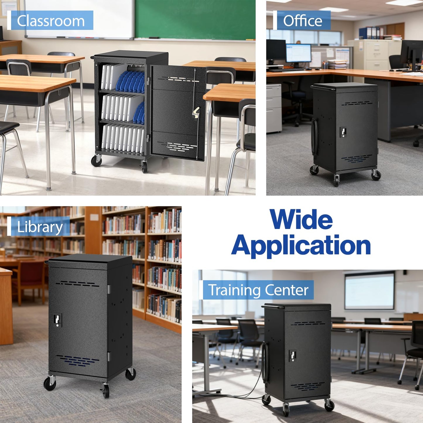 30 Unit Device Charging Station for Chromebook, iPad, 14'' Laptop - Charging Cart with Charger Cable Management, Circuit Breaker, Grounding Protection, Assembly Required