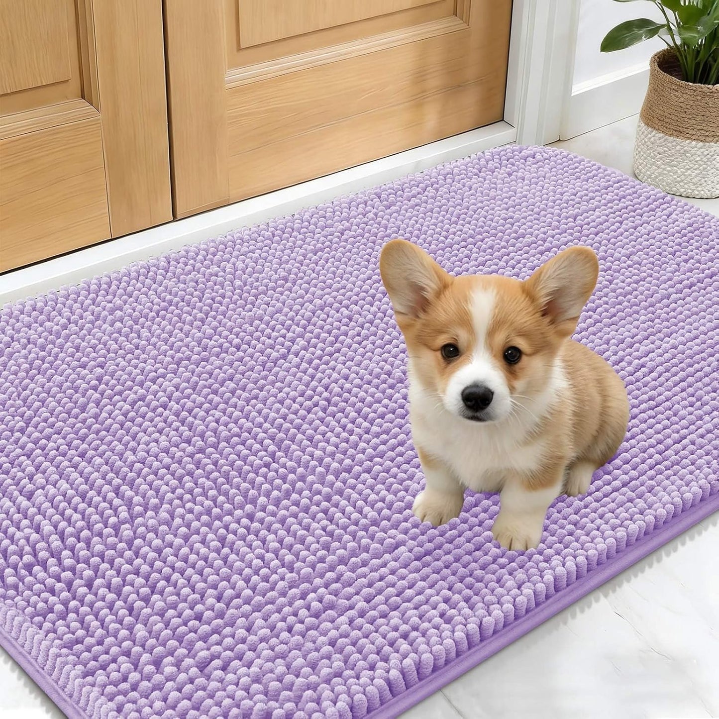 OLANLY Dog Door Mat - Absorbent Non-Slip Washable Chenille Mat for Muddy Paws | 24x16, Lavender