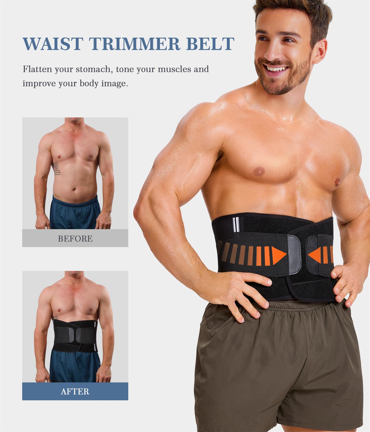 TAILONG Neoprene Waist Trimmer Ab Belt for Men Waist Trainer Corset Slimming Body Shaper Workout Sauna Hot Sweat Band (Black with Band, XX-Large)