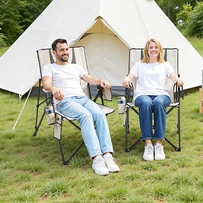 VEVOR Heated Camping Chair, 3 Heat Settings, High Back Folding Camping Chair, Supports 260lbs, Full Padded Beach Chairs with Armrest & Cupholder, Portable Lawn Chairs for Outdoor Sports Travel