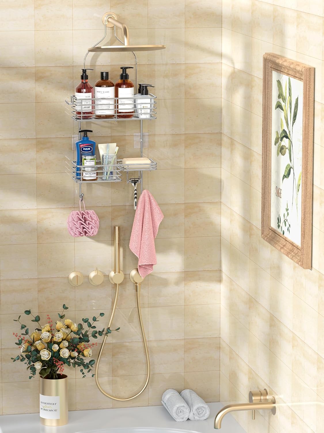 SMARTAKE Shower Head Caddy - Rustproof Stainless Steel Organizer for Bathroom Storage | Silver