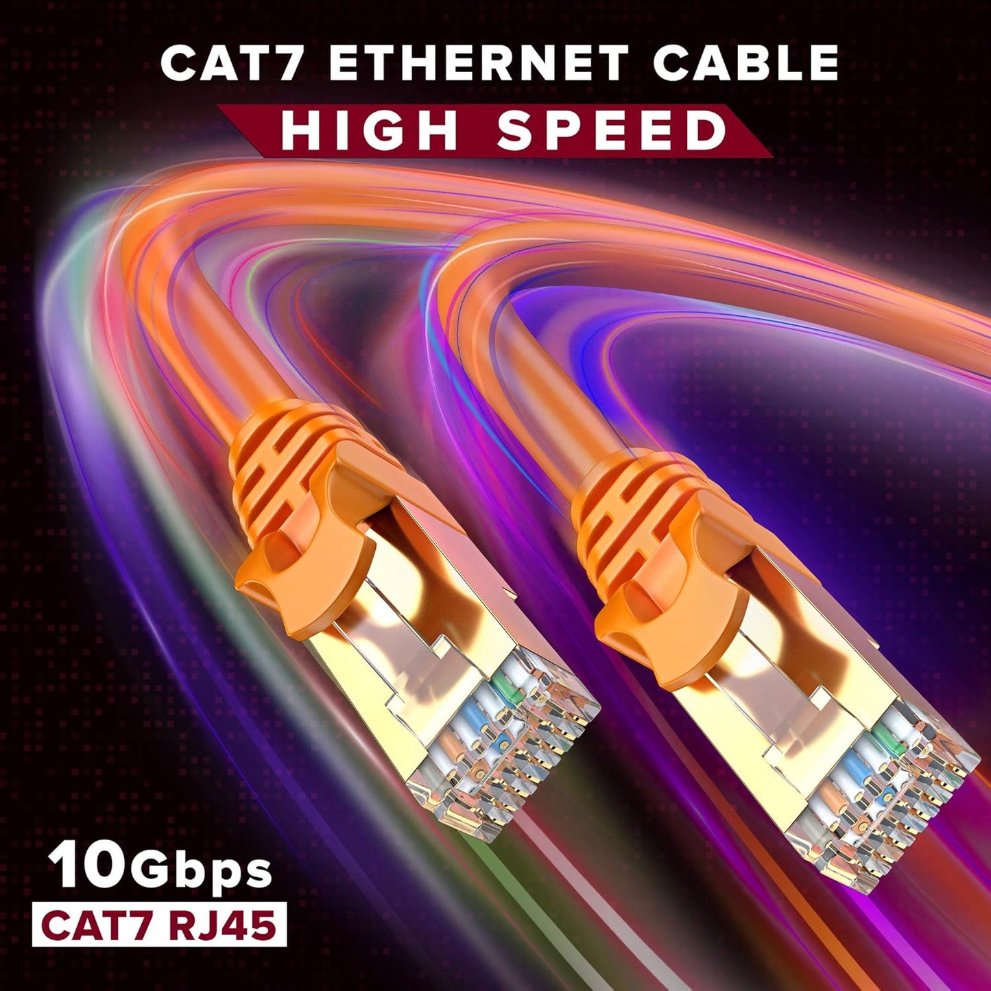 Cat7 100 RJ45 600MHz, 10Gbps Ethernet Cable ft High-Speed LAN Internet Patch Cord, Flat Design, Gold-Plated Connectors