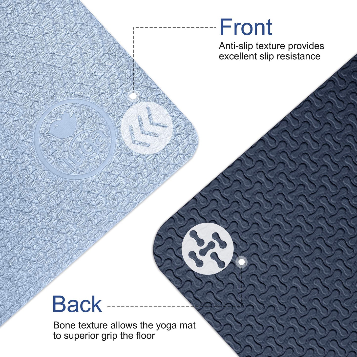 IUGA Yoga Mat Thick Non Slip Anti-tear Pilates Mat Eco Friendly Hot Yoga Mats for Workout & Exercise(72"x 24"x 6mm)
