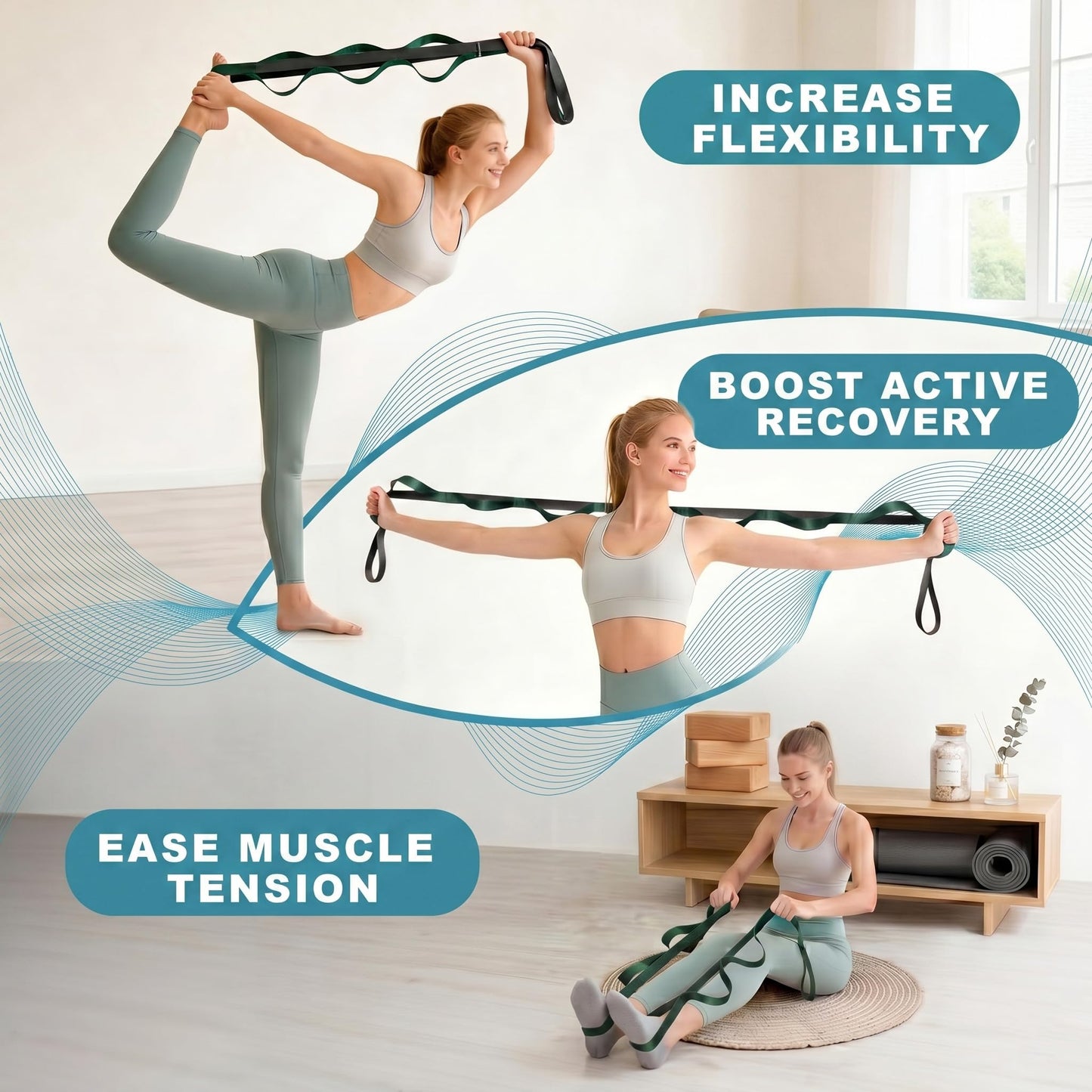 Acozycoo Stretching Strap with Loops for Physical Therapy,Yoga Strap for Stretching,Home Workout,Pilate & Flexibility Training,Non-Elastic Exercise Stretch Band for Hamstring,Leg Stretcher Belt,Flexibility Fascia