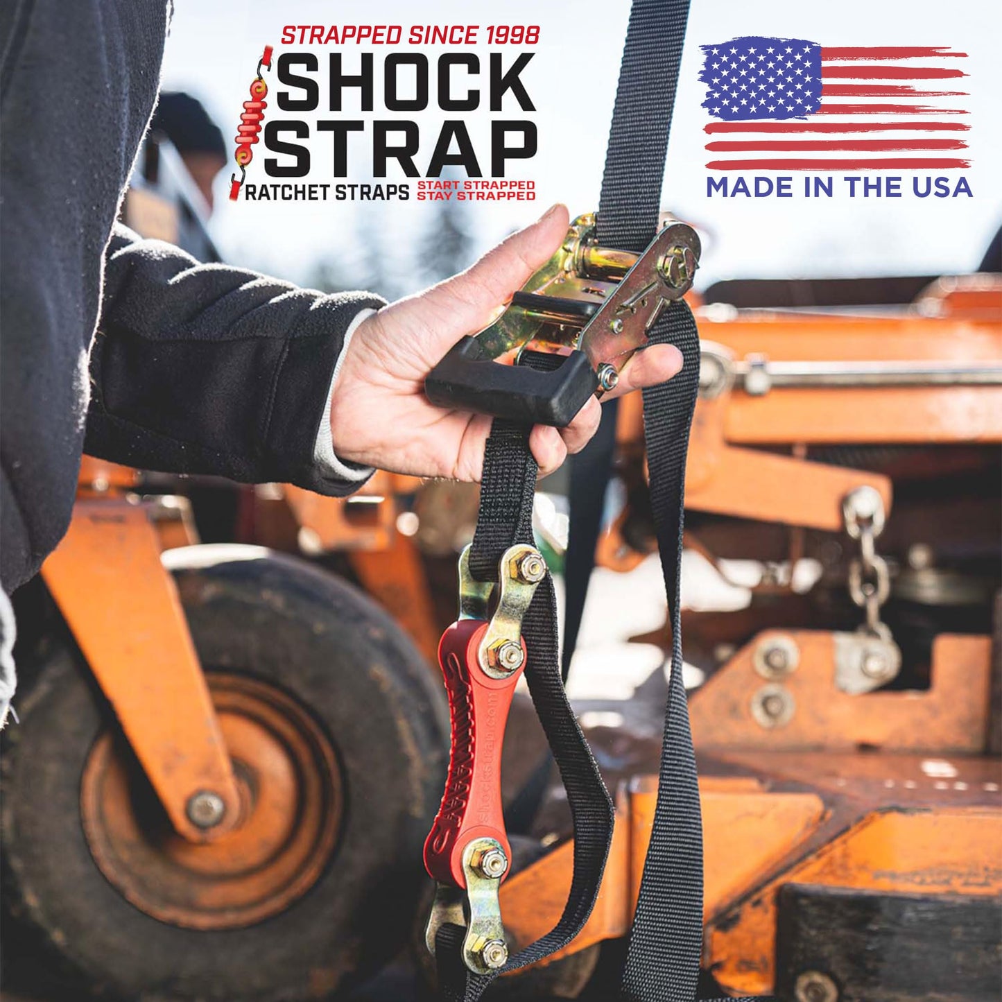 SHOCKSTRAP Ratchet Strap, 9' x 2" Shock Absorbing Heavy Duty Tie downs for Cargo, 2,000 LB WLL / 6,000 LB Break Strength, 4-Pack