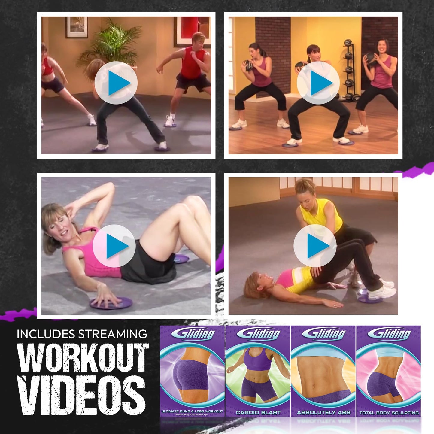 Gliding Discs for Working Out - Exercise Sliders for Hardwood Floors 1 Pair Purple, Authentic Workout Sliders Disc for Full Body Resistance Workout, Includes 4 Streaming Video Workouts
