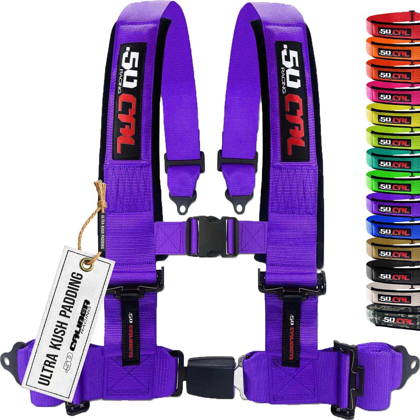 50 Caliber Racing 1pc 2" Purple 4 Point Harness, Racing Harness 4 point with Push Button Release, UTVs, Race Cars and Trucks [6036]