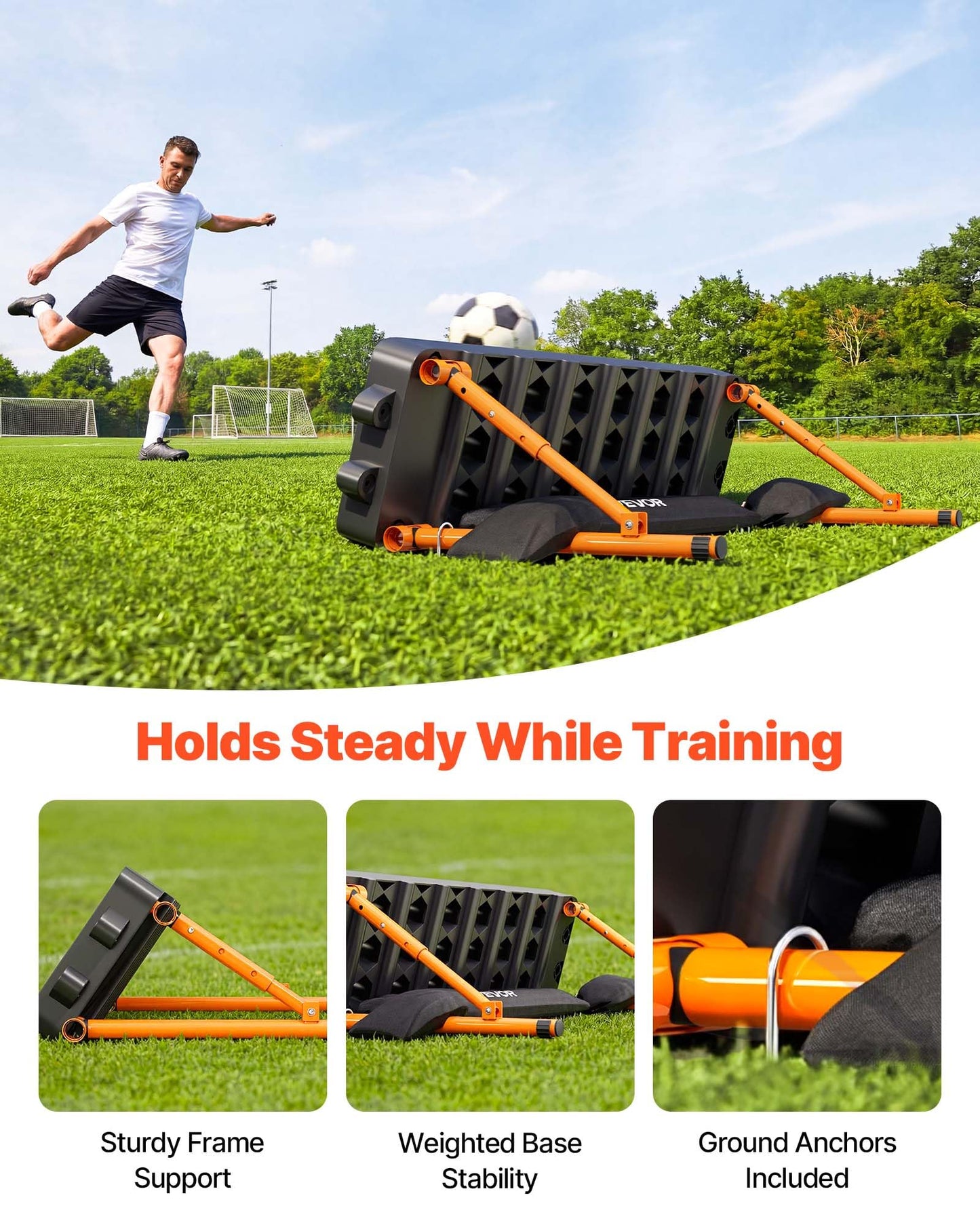 VEVOR 6-in-1 Soccer Rebounder Board, 37.4 x 9.8 in Portable Soccer Rebound Wall, Dual Surface Sports Kick Back Trainer, 3 Adjustable Angles Soccer Training Equipment for Passing, Control & Reflex