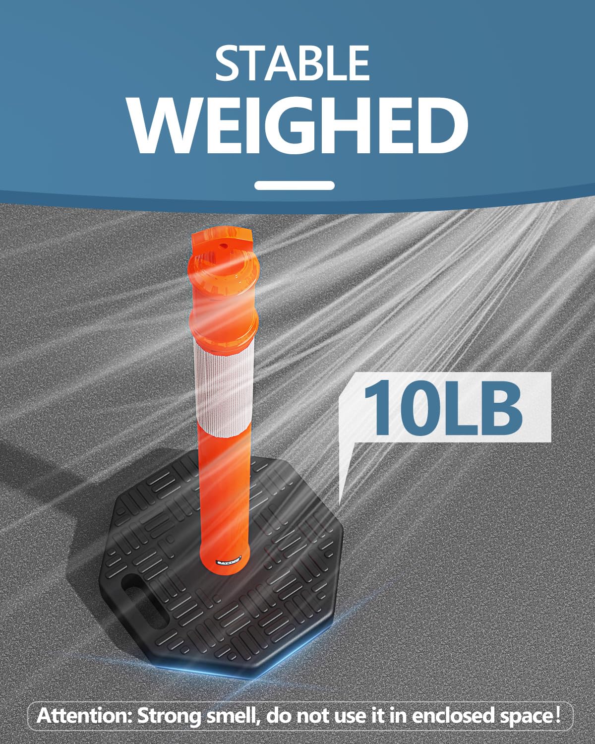 BATTIFE 45" Delineator Post with Base, Traffic Delineator Cones with Reflective Collar for Driving Practice, Construction Work (3, Orange, 45 inch)