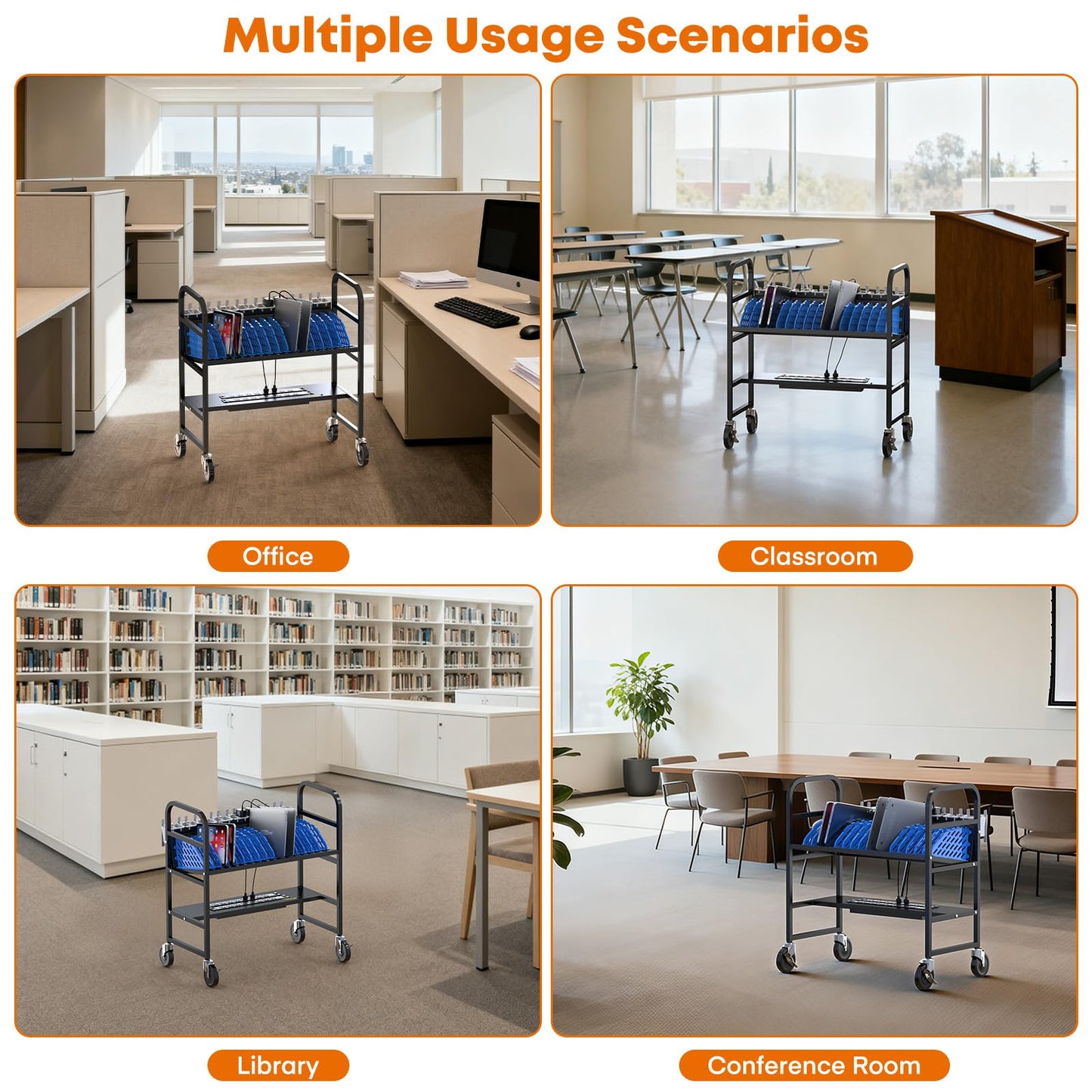 Metateel 16-Device Laptop and Tablet Charging Station, Open Charging Cart with Cord Charger Management, Grounding Protection - Chromebook Organizer for Classroom, Office and Libraries