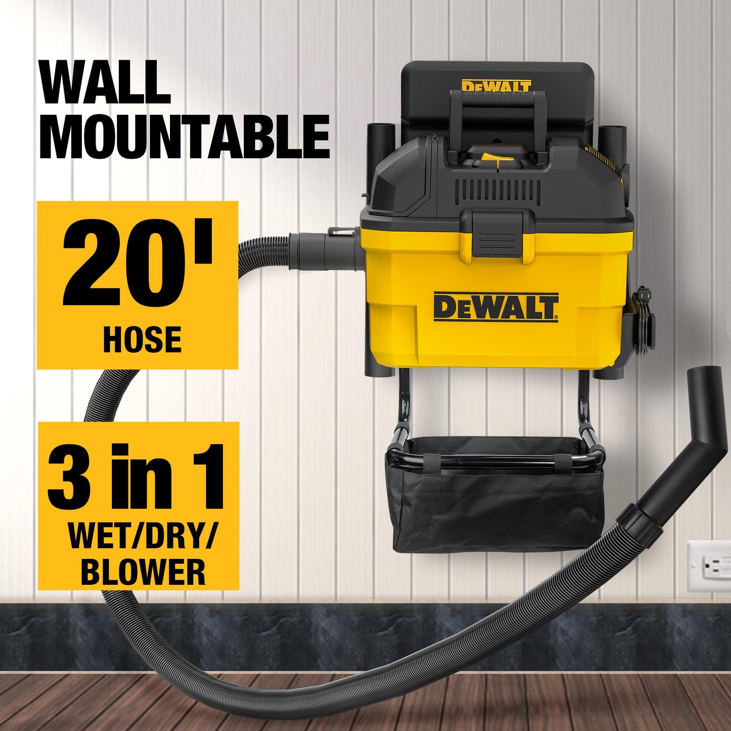 DEWALT Portable 6 Gallon 5 Horsepower Wall-Mounted Garage Wet Dry Vacuum Cleaner DXV06G