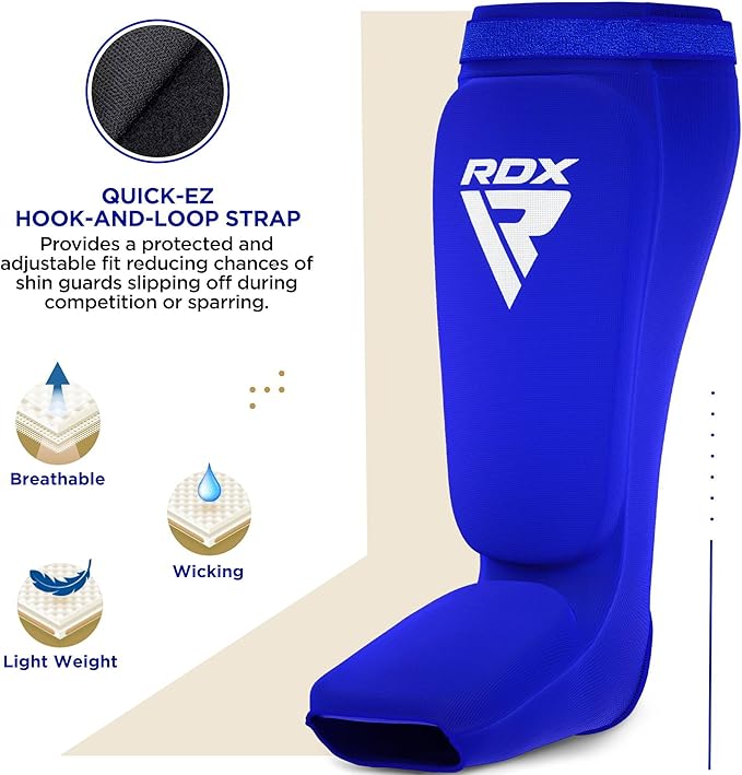 RDX Shin Guards Kickboxing Muay Thai, SATRA Approved, MMA Leg Instep Protection Pads, Sparring Training Martial Arts Boxing, Elasticated Padded Protector, Karate BJJ Taekwondo Gear, Men Women