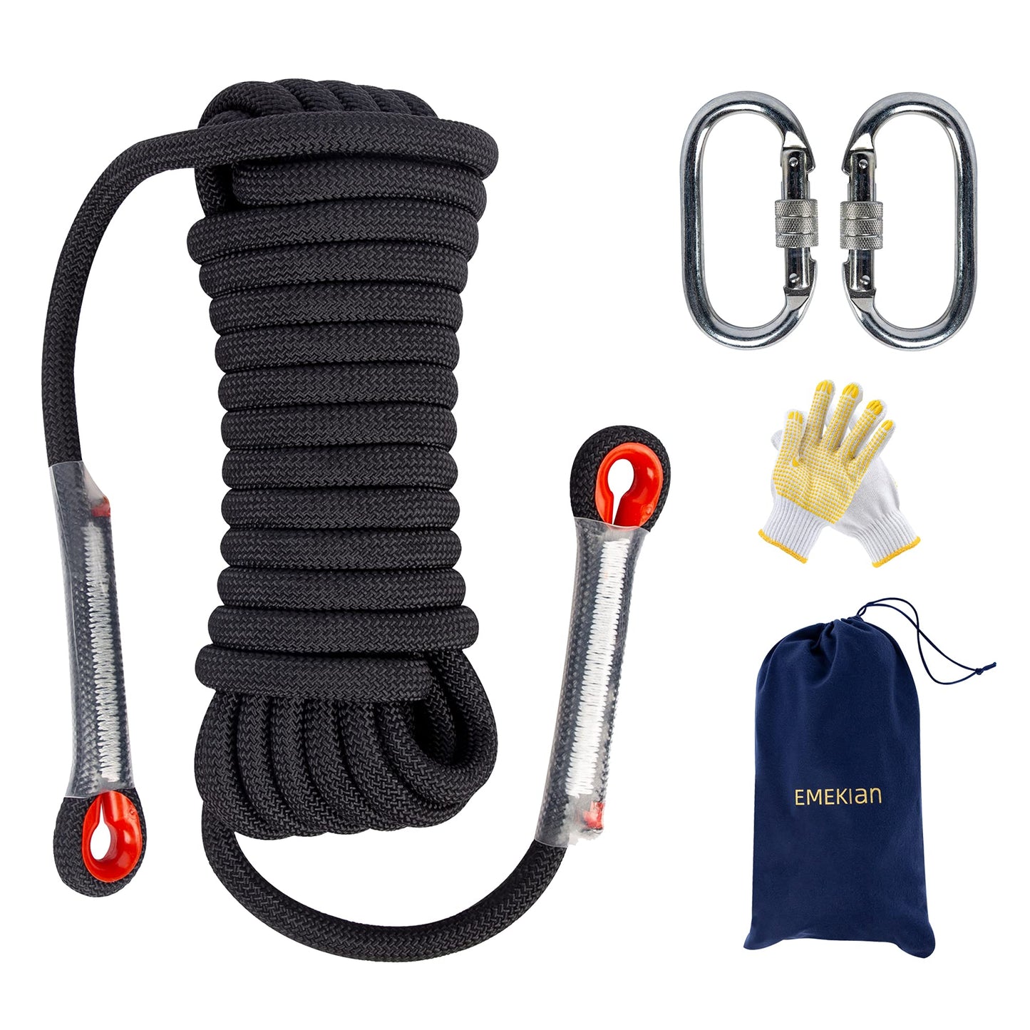 EMEKIAN Indoor Outdoor Climbing Rope, Static Rock Climbing Rope for Escape Rope, Ice Climbing Equipment, Fire Safety Rescue Rope, with Non Slip Gloves (Black, 10mm/32ft)