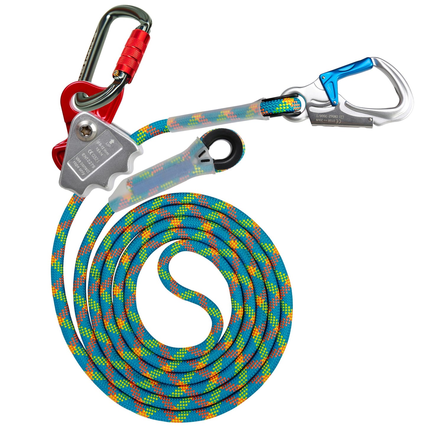 Flip Line Kit 11FT Polyester Lanyard Kit with Triple Lock Carabiner Adjuster, Steel Swivel Snap, Adjustable Positioning Rope for Fall Protection, Arborist, Tree Climbers